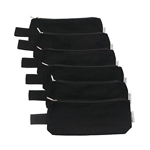 Multi-purpose 100% Cotton 12oz Canvas Zippered Cosmetic Makeup Pouch 6-pack