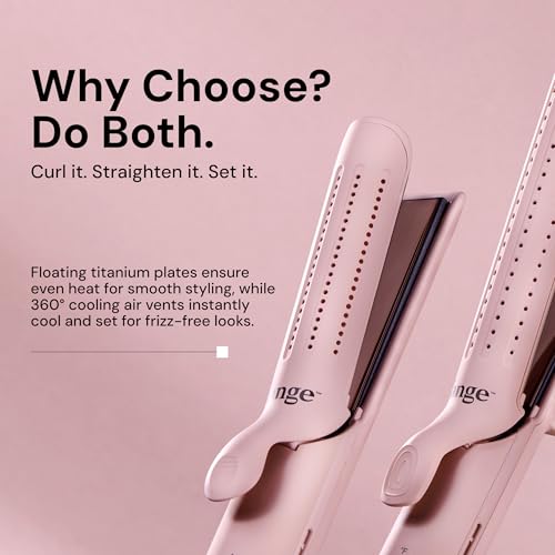 L'ANGE HAIR Le Duo Grande 360¡Æ Airflow Styler | 2-in-1 Curling Wand & Titanium Flat Iron Professional Hair Straightener and Curler with Cooling Air Vents to Lock in Style (Blush)