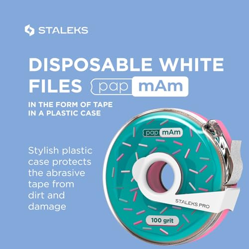 STALEKS PRO Disposable White Abrasive Tape papmAm Expert ? 100 Grit ? 7m Roll in Plastic Case ? Glueless Replaceable Abrasive ? Professional Nail Shaping ? Manicure & Pedicure