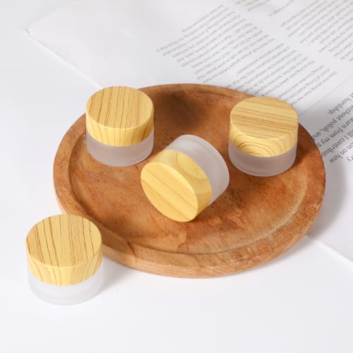 32 Pcs Glass Cosmetic Containers 5 Grams Round Frosted Cosmetic Jars with Leak proof lids Empty glass sample Jars Scrub Balm Lotions Sample Containers for Makeup Lotion Lip Balm Eye Cream