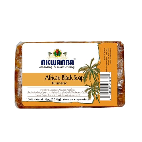 AKWAABA African Black Soap with Turmeric | 4 oz | Cleansing Bar for Face & Body