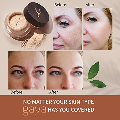 Vegan Mineral Powder Foundation Light to Full Coverage, Natural Foundation for Natural-Looking, Mica Mineral Foundation, Cruelty Free, No Chemicals by Gaya Cosmetics (MF4)