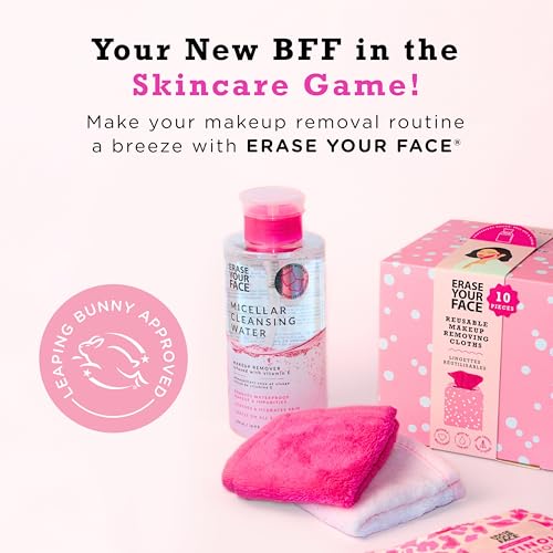 ERASE YOUR FACE Disposable Face Towels - Alternative for Makeup Remover Wipes - Dual-Sided, Fragrance-Free & Safe for Sensitive Skin - Stocking Stuffers for Women, Pink (50 Count)