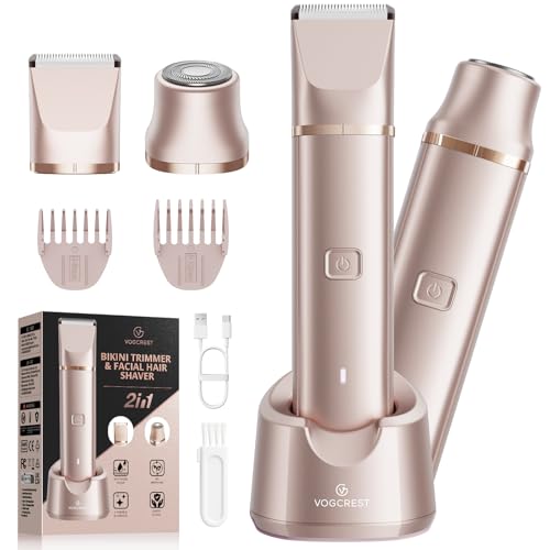 VG VOGCREST Bikini Trimmer for Women: 2-in-1 Rechargeable Painless Body Shaver - Portable Travel-Friendly Pubic Grooming Kit for Underarm Leg Arm