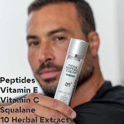Titan Peptide Anti-Aging Mens Face Cream ? Mens Face Moisturizer ? For Men, Face Lotion ? Men, Skin Care ? Tighten, Firm, Revitalize ? Peptides, Vitamin C & E, Squalane ? All Skin ? Unscented
