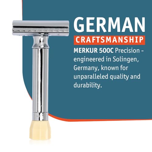 MERKUR Progress 500 Adjustable Double Edge Safety Razor - Standard Handle Adjustable Razor With Dial Made in Germany Plastic-Free Closed Comb Straight Bar