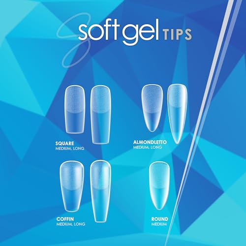 Soft Gel Tips Ultra Clear Pre-Roughened 550 pcs (Medium Almondletto)