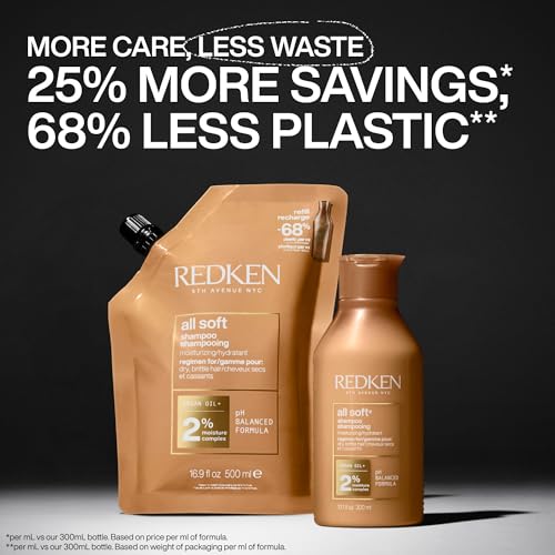 Redken All Soft Shampoo - Moisturizes & Hydrates Dry, Brittle Hair, Gently Cleanses and Softens, With Argan Oil, Safe For Color-Treated Hair