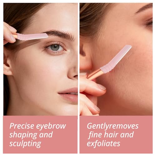 Dermaplane Razor for Women Face, Eyebrow Razor with Reusable Handle and 10 Refill Blades, Professional Dermaplaning Tool Face Razors for Exfoliation, Peach Fuzz Removal, Eyebrow Shaping