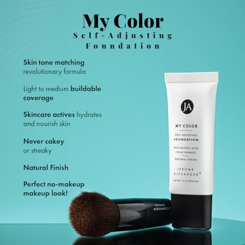Jerome Alexander My Color 3PC Self Adjusting Full Coverage Foundation Makeup (Medium) with Kabuki Brush and Air Primer