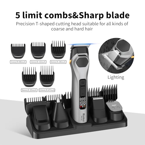 KEMEI Professions Beard Trimmer for Men Cordless IPX6 Waterproof Mens Beard Trimmer for Night Lighting Lamp Rechargeable for Nose, Body, Face and Mustache with LED Display Gifts Mens KM-1791