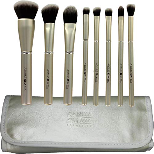 Annika Maya 8 pc Professional Cosmetic Brush Set with Bag - Synthetic Hair