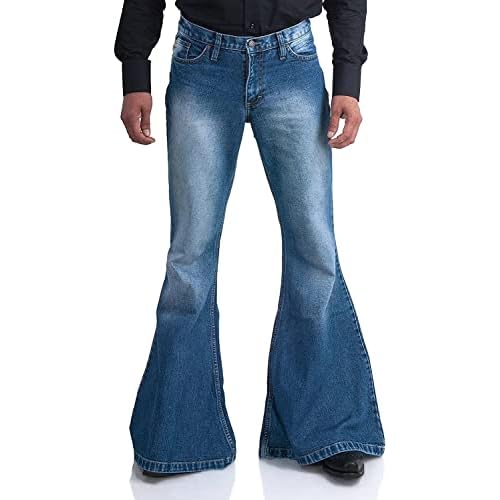 Men's Relaxed Vintage 60s 70s Bell Bottom Stretch Fit Classic Comfort Flared Flares Retro Leg Disco Denim Jeans Pants