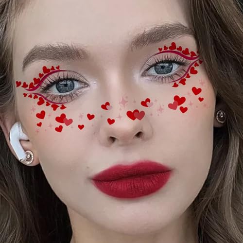10 Sheets Valentine Makeup Temporary Face Tattoo Sticker Heart Lips Kiss Women Face Body Art Decals Wedding Party Decorations Supplies