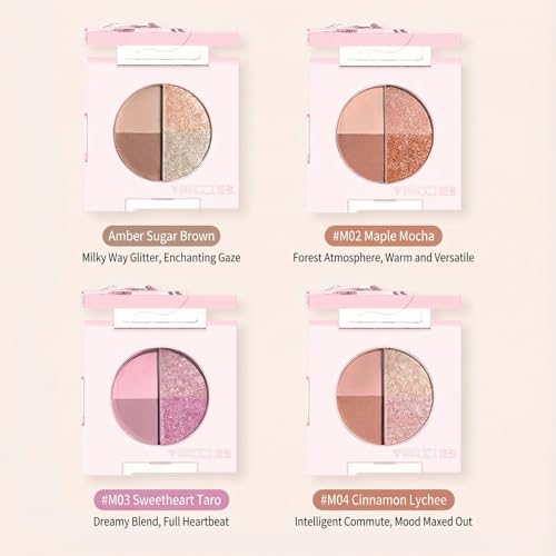 Mini Eyeshadow Palette, Matte & Shimmer Quad for Women, Travel-Friendly, Cream Stick, Smokey Nude, Glitter, Primer Powder Set (Sweet Taro)