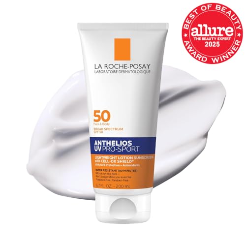 La Roche-Posay Anthelios UV Pro-Sport SPF 50 Sunscreen for Face & Body, Water & Sweat Resistant with Non-Drip Formula, Invisible Broad Spectrum Sunscreen Lotion, Lightweight & Breathable