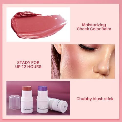 Orange Cream Blush Stick for Cheeks, Waterproof Face Cream Makeup Blush Stick, Long-Lasting Multi-use Blush Makeup Stick, Natural-Looking, Lightweight Skin Tint Blush Makeup for All Skin