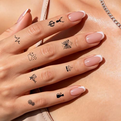 Semi Permanent Tattoos for Women, 2 Sheets Realistic Dainty Tiny Cute Small Finger Temporary Tattoos, 2 Weeks Mini Mix Designs Fake Tattoos for Fingers Hand Neck, Waterproof & Non-Reflective