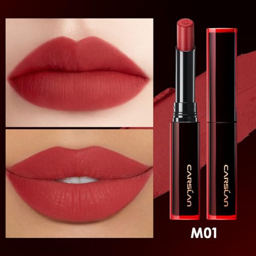 CARSLAN Light Cream Longwear Lipstick, 12H Longlasting Matte Lipstick, High Impact Lip color with Moisturizing Formula with Vitamin E, M01, 0.06 Oz