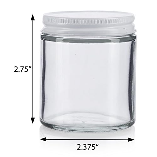 (6 pack) 4 oz / 120 ml Clear Thick Glass Straight Sided Jar with White Metal Airtight Lid