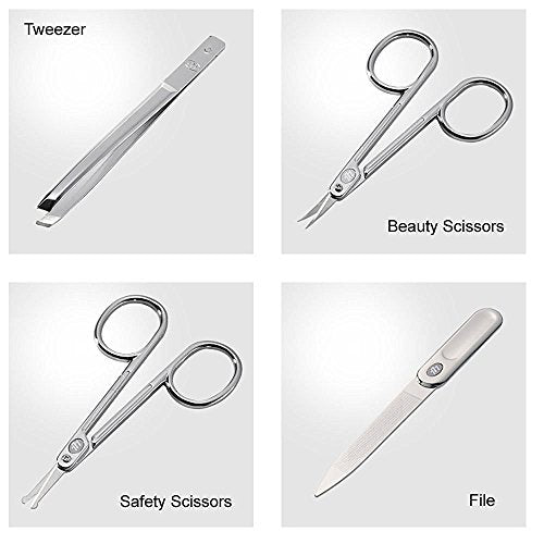 World No.1 THREE SEVEN 777 Manicure Pedicure All-in-One Grooming Kit - Nail Clippers (11 PC, TS-16000VC) Hard Case International Version (Silver)