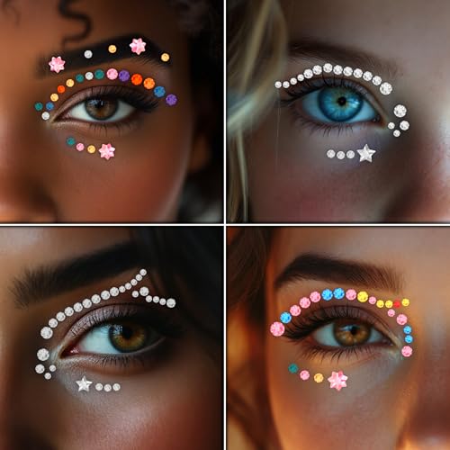 2 PCS Face Gems ? Face Jewels - Self-Adhesive Rhinestone Face Jewels for Makeup, Party & Rave Looks - Eye Gems, Face Glitter, Self- Adhesive Festival Gems, Glitter Tattoo, Face Gems (Multicolor)