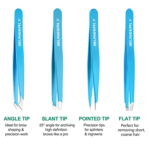 Eyebrows Tweezers Set, 4Pcs Stainless Steel Tweezers for Women with Travel Case, Great Precision for Ingrown Hair, Facial Hair and Splinter Removal