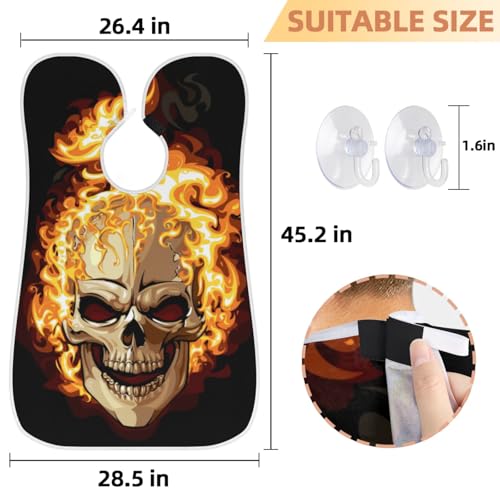 Fire Sugar Skull Beard Bib Apron,Beard Hair Catcher,Non-Stick Beard Shave Cape,Shaving Trimming Non-Stick Waterproof Grooming Gifts for Dad Men Him Boyfriend