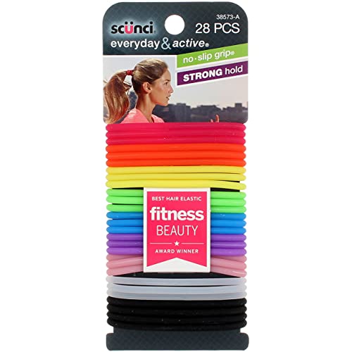 Scunci No-Slip Grip Gel Evolution Ponytailers Elastics, Assorted Colors, 28 Count (Pack of 1)