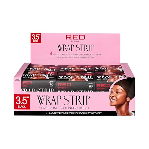 Red by Kiss Hair Wrapping Strip, Ultra Strong 2X Longer Stretch, 40 Strips, Suitable for Wet/Dry Hair, White, Styling Paper for Sleek Hairstyles (3.5", Black, 6 PACK)