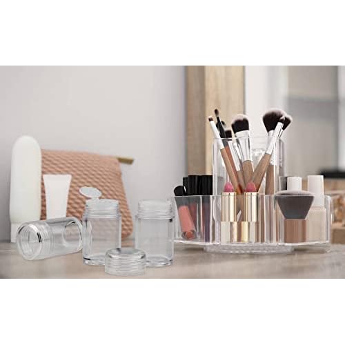 6 Pcs Plastic Loose Powder Jar 10g Clear Refillable Face Powder Case Cosmetic Sample Pots Bottles Eyeshow Powder Box Concealer Powder Sifter Container with 12 Holes (clear lid)