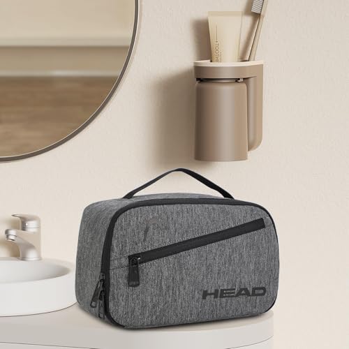 HEAD Waterproof Toiletry Bag for Men, Lightweight Dopp Kit Travel Bag for Toiletries, Travel Toiletry Organizer Shaving Bag Handbag for Outdoors/Weekender/Overnight, Gray