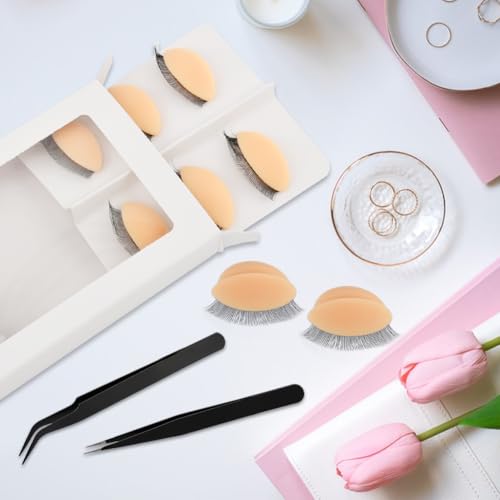 12PCS Realistic Replacement Eyelids with Eyelashes for Mannequin Head, Silicone Rubber Eyelids for Eyelash Training Practice, Tan Color