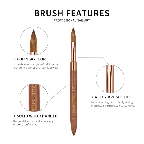 Pure Kolinsky Hair Acrylic Nail Brush Solid Wood Handle Professional Manicure Brushes for Powder Nail Acrylic Application - Salon & DIY Nail Art Essentials - Size 10, 1.0 Count