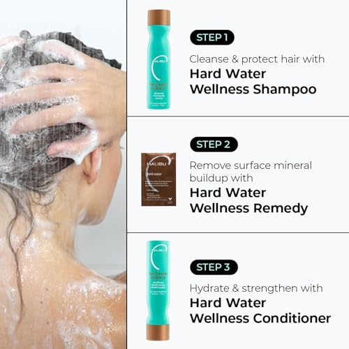 Malibu C Hard Water Wellness Hair Remedy (3 Packets) + B5 Scalp Revitalizer Mist (8 oz) - Remove Impurities & Restore Moisture - Protects and Soothes Sensitive Scalp with Vitamin C & Allatonin