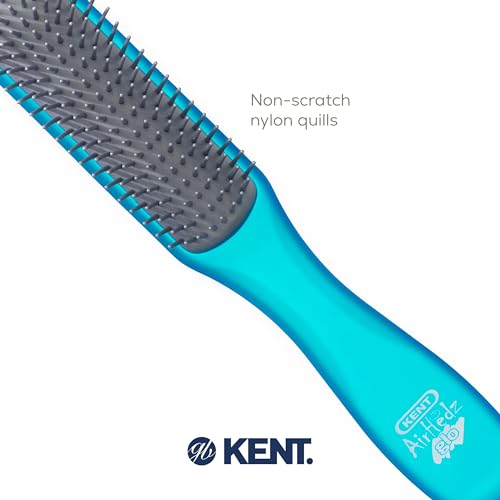 Kent AHGLO02 Airhedz Glo Blue Half Round Narrow Detangling Hair Brush - 9 Row Ionic Anti Static Non Scratch Long Nylon Bristle Great for Detangling and Smoothing Medium to Long Length Hair