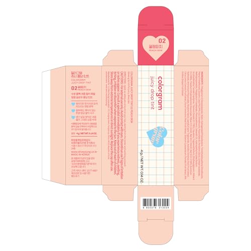 COLORGRAM Juicy Drop Tint 02 Peach Dew | Juicy Lip Gloss, Glowing Lip Stain with Fruity Colors, Buildable & Blendable, Highly Pigmented