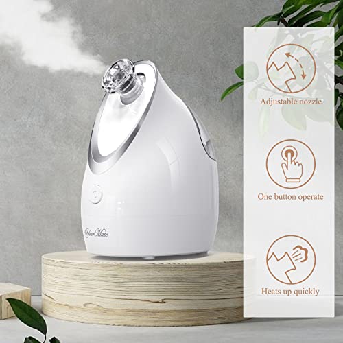 YourMate Facial Steamer Nano Ionic Face Steamer, Adjustable Nozzle with Aromatherapy Warm Mist for Sinuses Moisturizing Humidifier Unclogs Pores, Homeuse Vaporizador Facial (White)