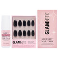 Glamnetic Press-On Nails - Boba | Super Strong Brush On Nail Glue & Nail Adhesive Tabs | Opaque Black Short Almond Nails, Reusable | 12 Sizes - 24 Nail Kit