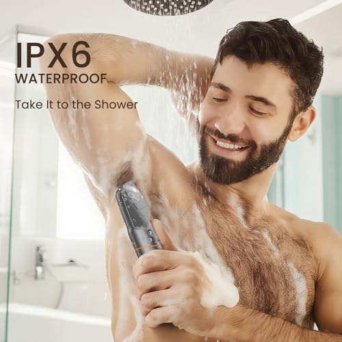 Manscape All-in-One Body & Pubic Hair Trimmer for Men, No-Nick Groin & Ball Shaver, Waterproof Mens Electric Grooming Kit with LED Display, USB Rechargeable (Grey)