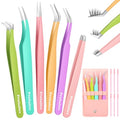 6pcs Eyelash Tweezers Lash Extension Tweezers for False Lashes,Christmas Gifts Eyelash Tweezers for Lash Clusters Metal Lashtweezers Stocking Stuffers with Lash Applicator Tool