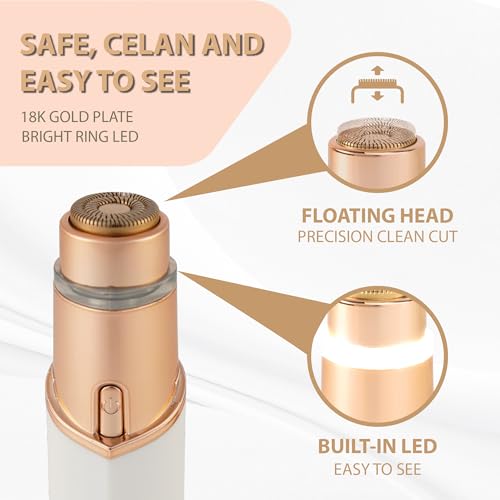 Rechargeable Facial Hair Remover for Women Painless Smooth Trimmer for Upper Lip, Chin & Face 18K Gold-Plated Floating Head USB-C Shaver
