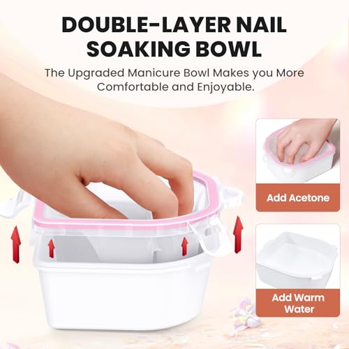 Hand Toe Nail Soaking Bowl: 12PCS Large Size Hand & Foot Nail Soak Off Bowl for Nail Lovers - Acetone Proof Toe Soaking Tray with Manciure Pedicure Tools for Dip Powder Gel Polish Remover(Pink, Clear)