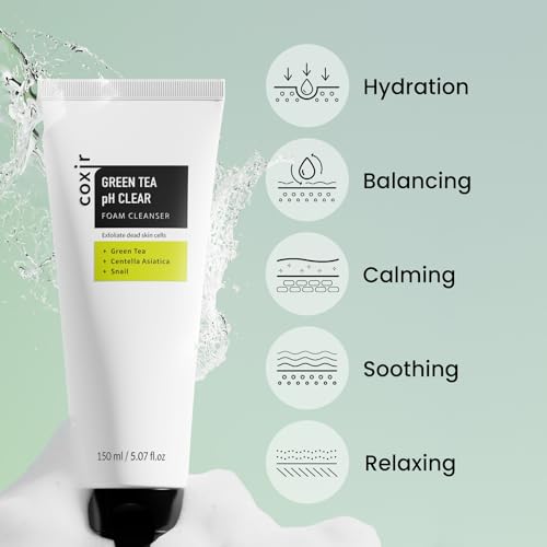 coxir GREENTEA PH CLEAR FOAM CLEANSER 1.01 fl.oz l Low pH Formula Facial Washes with Gentle Exfoliating l deep cleanses pores and remove dead skin cells on skin, Korean skincare