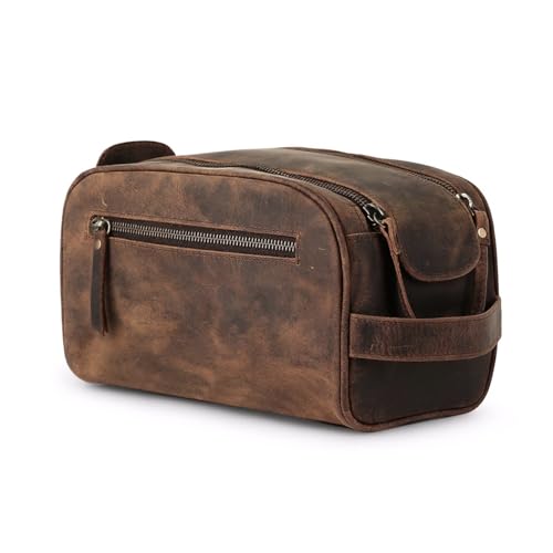 KomalC Travel Toiletry Bag ? Premium Leather Dopp Kit for Men & Women with Water-Resistant Lining & Spacious Zippered Organizer