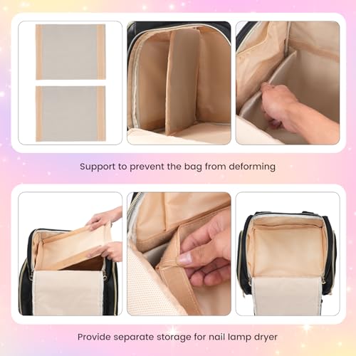 Hautton Nail Polish Organizer Holds 84 Bottles & Lamp, Extra Large Nail Kit Supplies Storage Bag with 2 individual drawers, Portable Nail Organizers Travel Case for Manicurist -Black
