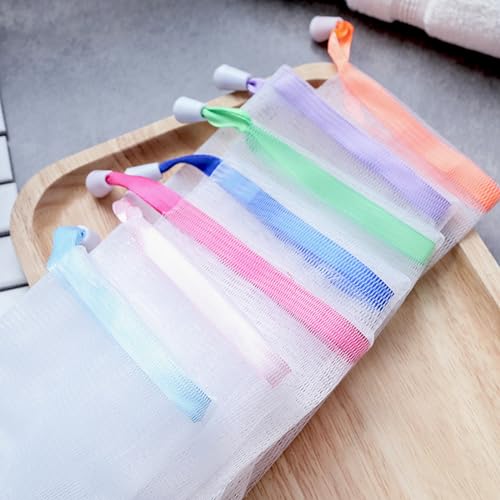 INVODA 100PCS Soap Net Bag 100 Pieces Double Layer Drawstring Mesh Soft Bath Soap Handmade Soap Net for Facial Body Exfoliation Cleaning Tool (Random Color)