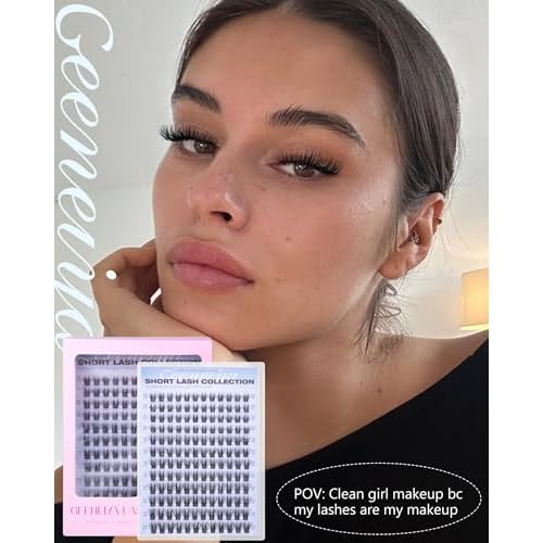 Geeneiya Natural Lash Clusters Short Eyelash Clusters 10-12-14MM Wispy Lashes Clusters Pesta?as Postizas Naturales C Curl Cluster Eyelash Extensions Clean Girl Makeup DIY Lash Extension 144Pcs
