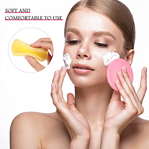 Patelai 300 Pack Facial Cleansing Sponges Bulk, Compressed Soft Round Makeup Removal & Exfoliating Sponge Pads for Women, Pink, Purple, Blue, Yellow, Green
