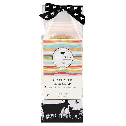 Dionis Goat Milk Sea Treasures Bar Soap, Saver Pad & Exfoliating Scrubber 3-Piece Travel Set